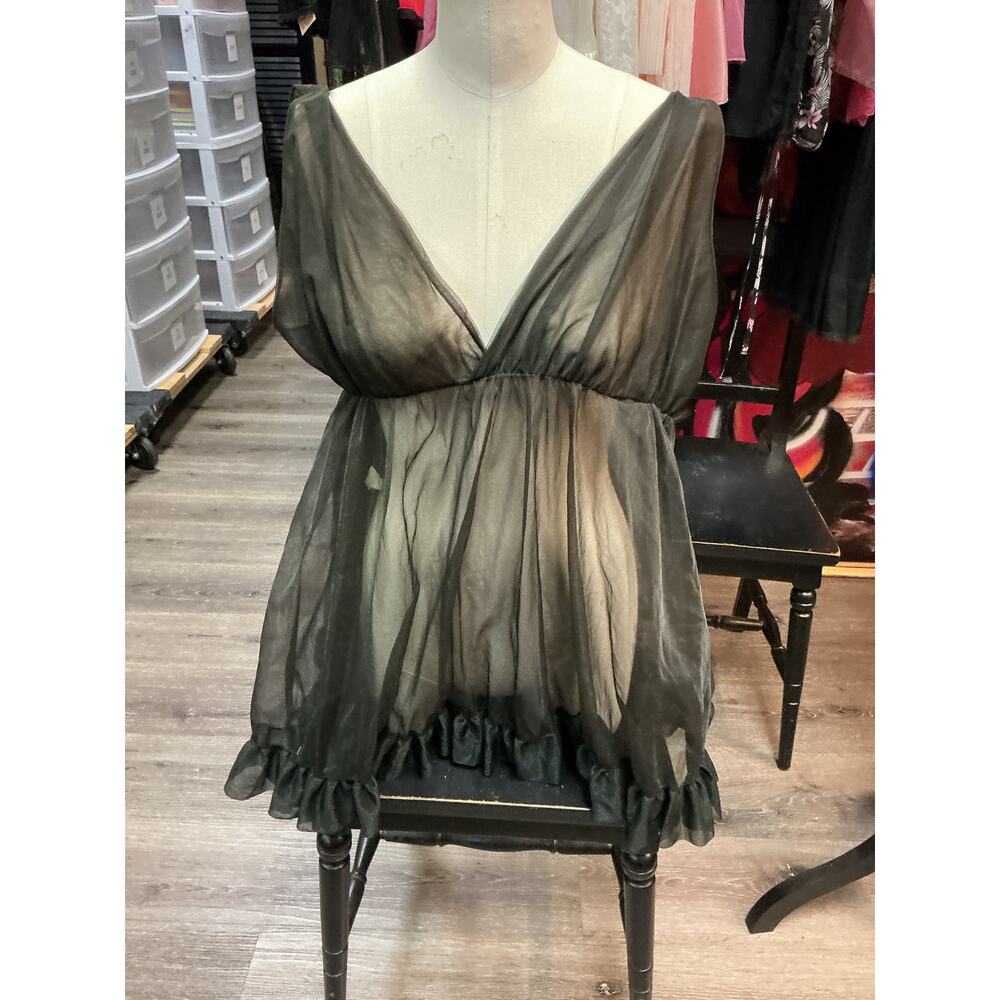 VINTAGE SHEER BLACK RUFFLE CAMI MEDIUM